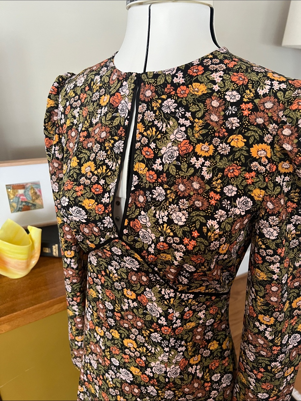 Topshop Black Floral Long-Sleeve Maxi Dress with Multi-Color Blooms - Picture 2 of 8